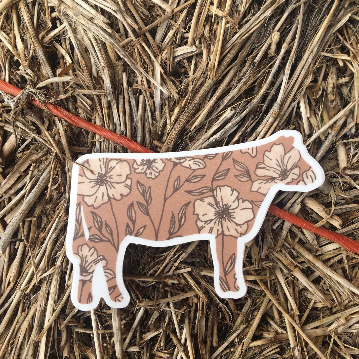 Wildflower Cow Sticker // Brown Floral Cow Silhouette Sticker