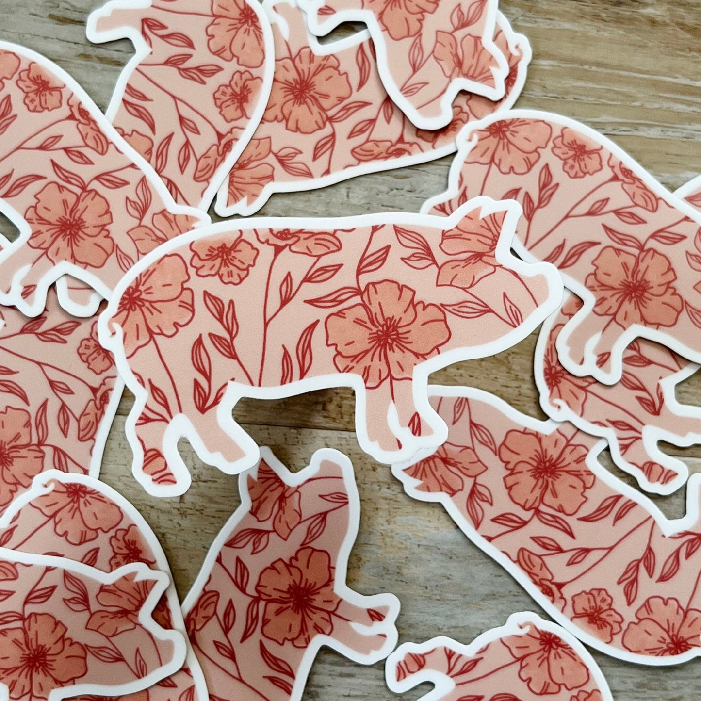 Wildflower Pig Sticker // Pink Floral Swine Silhouette Sticker