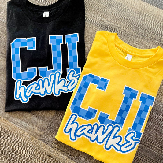 Checkered CJI Hawks Short Sleeve Tee- Adult and Youth