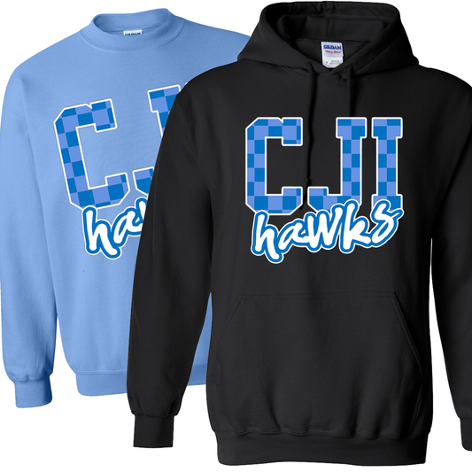 Checkered CJI Hawks Sweatshirt- Adult and Youth