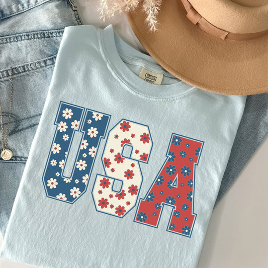 Floral USA Short Sleeve Tee