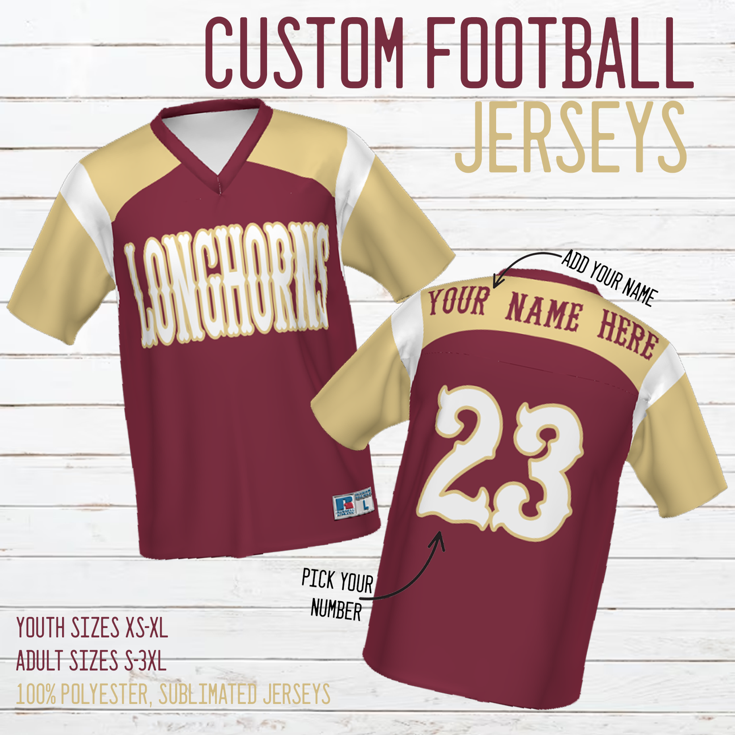 Fort Benton Longhorns Custom Sublimated Football Jersey