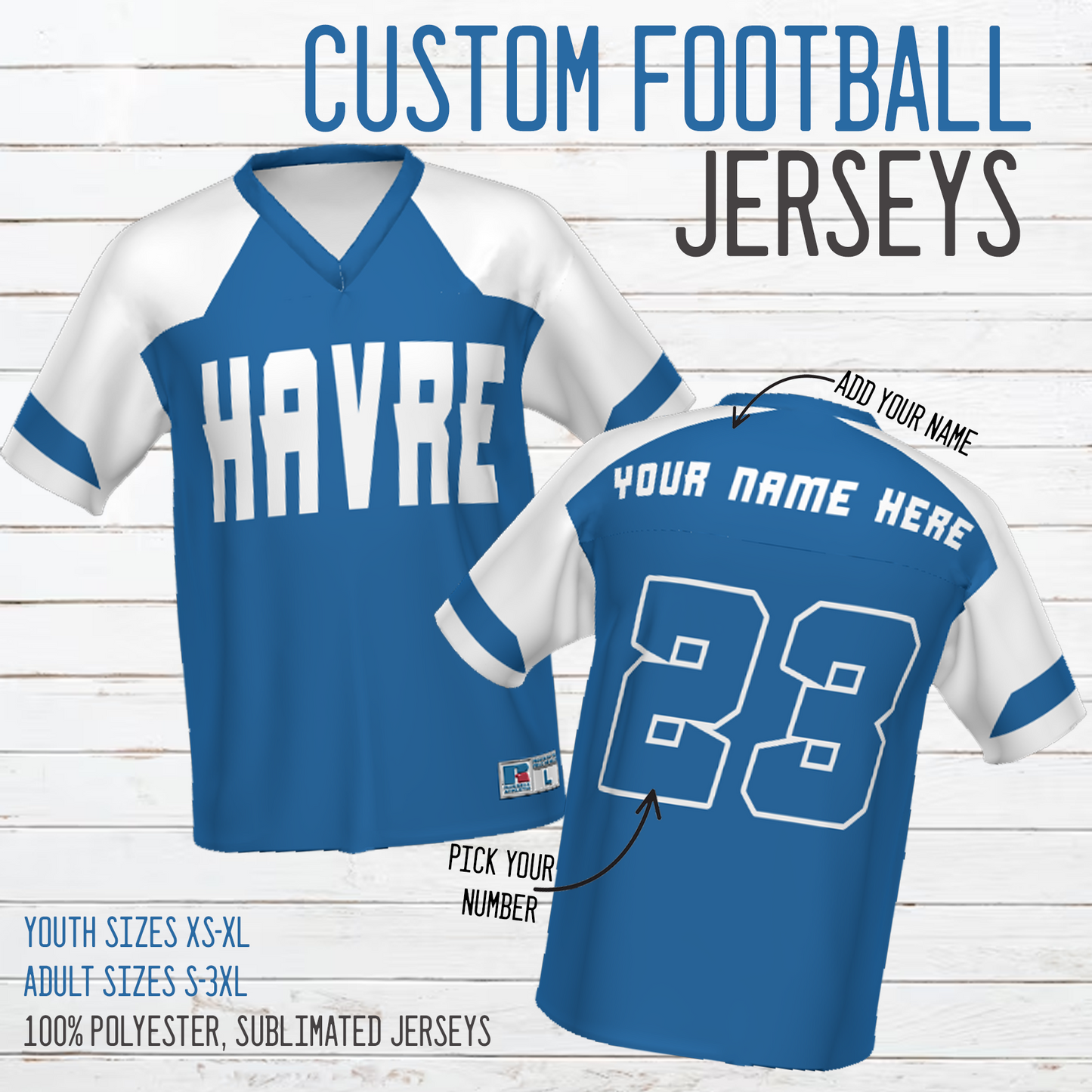 Havre Blue Ponies Custom Sublimated Football Jersey