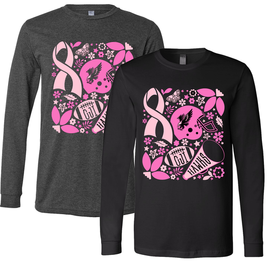 Pink Hawks Football Long Sleeve Tee
