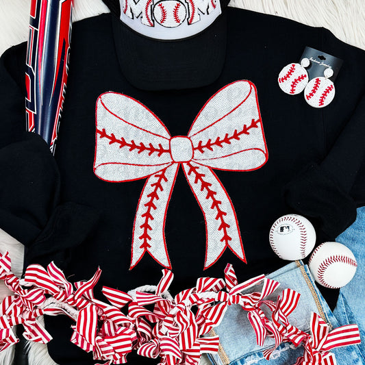 Baseball Bow Sequin Patch Sweatshirt