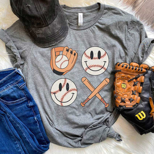 Smiley Baseball Bat and Glove Tee or Sweatshirt