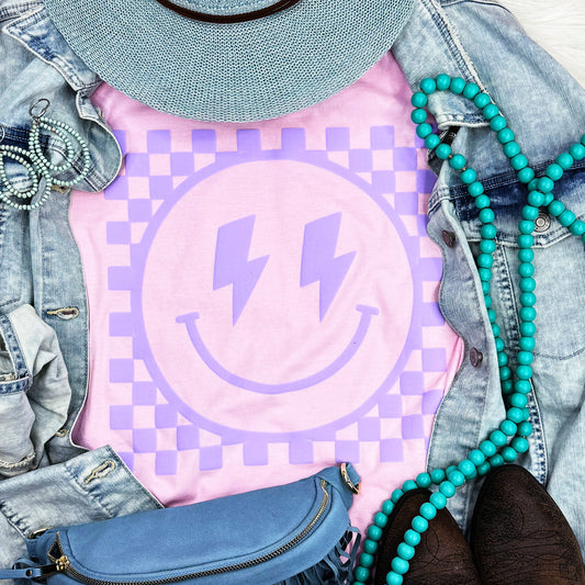 Lavender Electric Smiley Face Puff Print