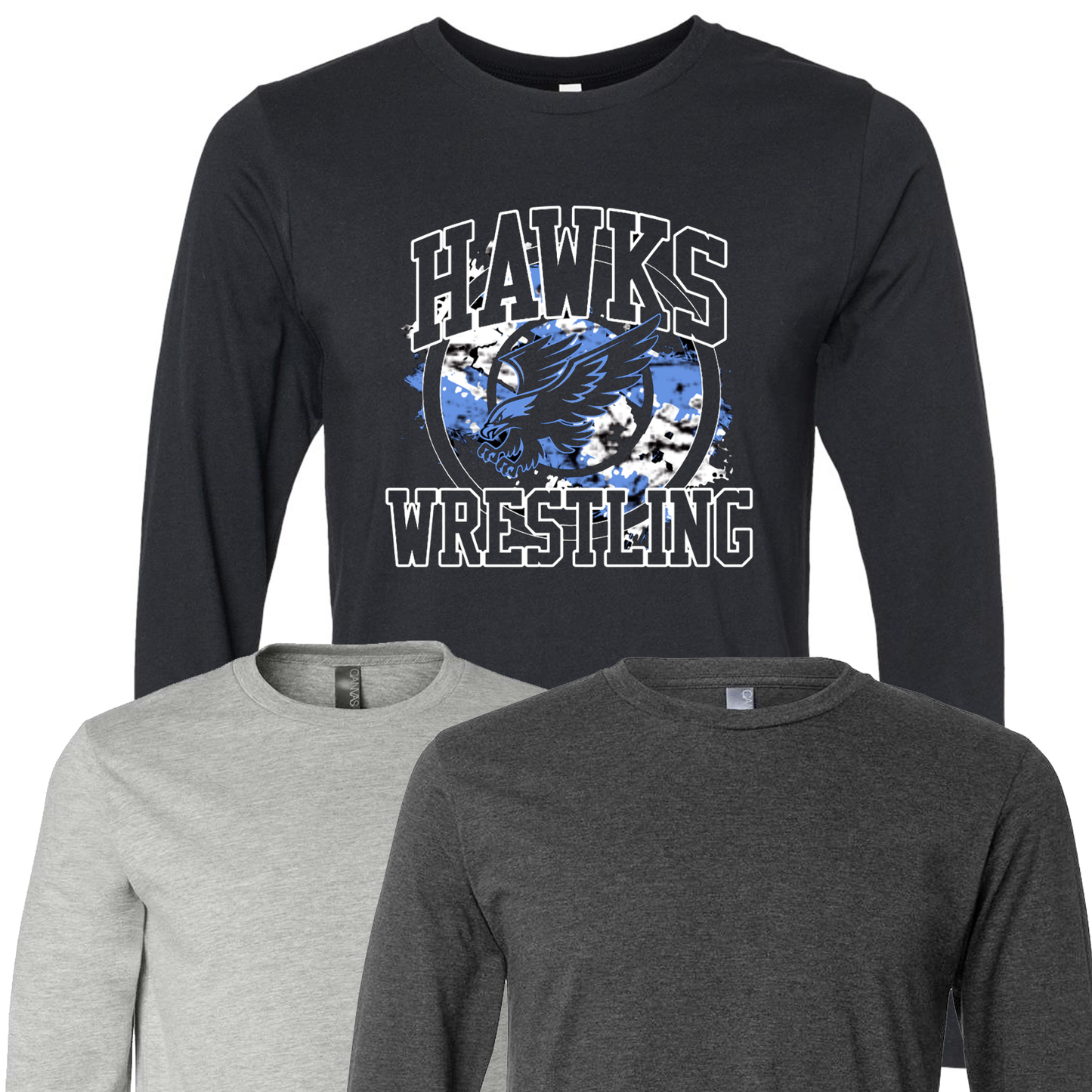 Hawks Wrestling Takedown Long Sleeve Tee- Adult and Youth