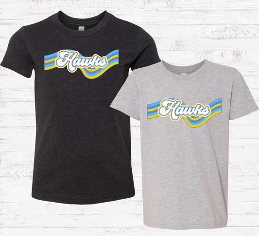 Youth Blue and Yellow Groovy Ribbon Hawks Short Sleeve Tee