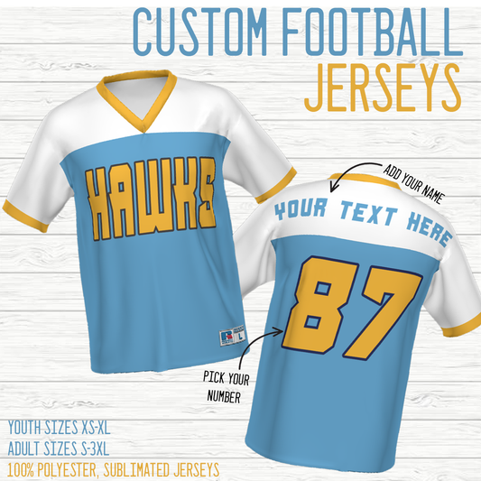 Custom Youth and Adult Hawk Football Sublimated Jerseys