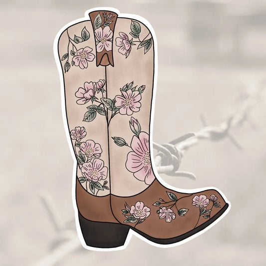 Prairie Rose Wildflower Cowboy Boot Sticker