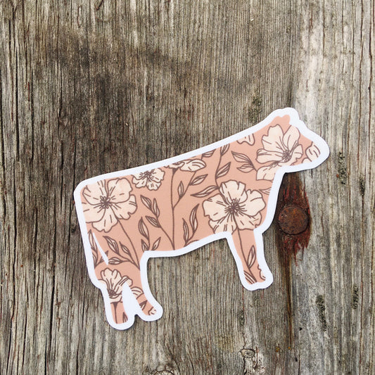 Wildflower Cow Sticker // Brown Floral Cow Silhouette Sticker