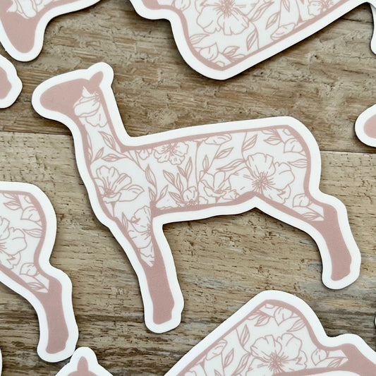 Wildflower Sheep Sticker // Neutral Gray Light Pink Floral Lamb Silhouette Sticker