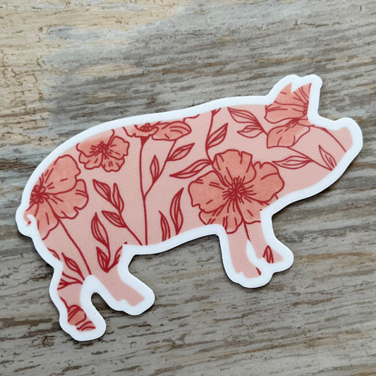 Wildflower Pig Sticker // Pink Floral Swine Silhouette Sticker