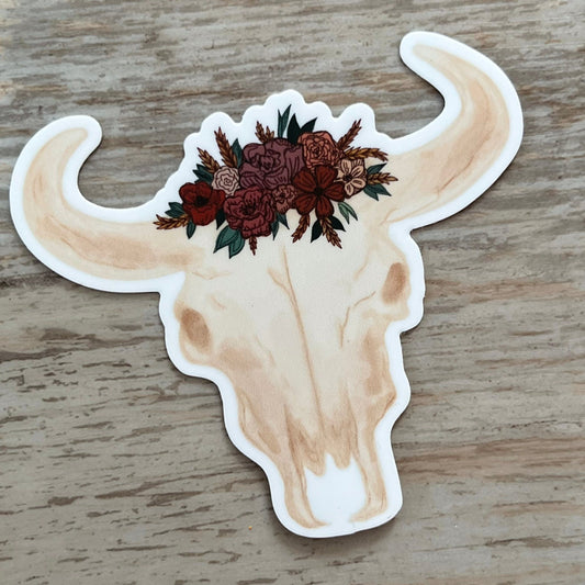 Boho Floral Cow Skull Sticker