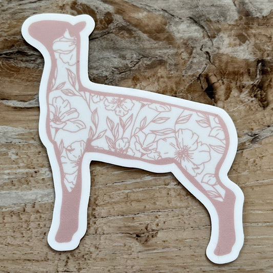 Wildflower Sheep Sticker // Neutral Gray Light Pink Floral Lamb Silhouette Sticker