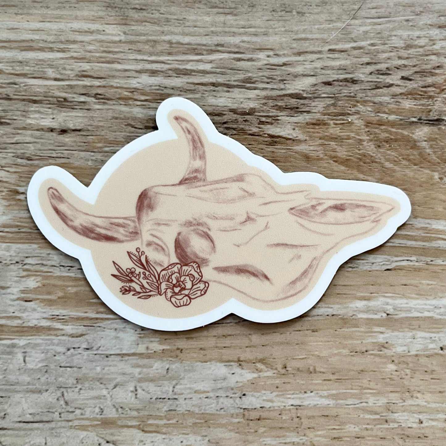 Cow Skull Sketch with Floral Detail Sticker